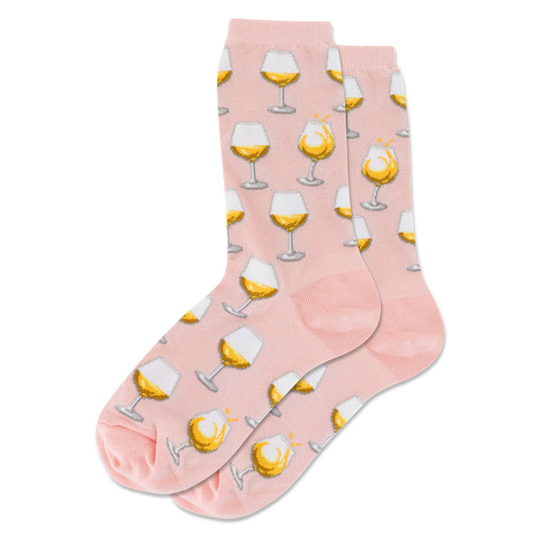 Women’s White Wine Glass Socks - Blush Pink - Jilly's Socks 'n Such