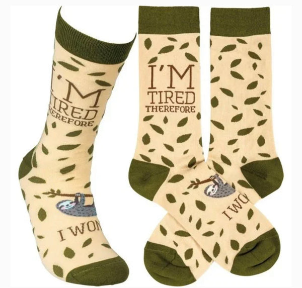 “I’m Tired Therefore I can’t ” Sloth Socks - One Size - Jilly's Socks 'n Such