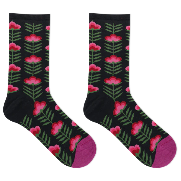 Women’s Retro Pink Flower Socks - Jilly's Socks 'n Such