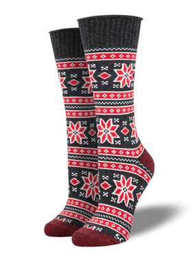 Unisex Winter Fairisle Socks - Red/Charcoal