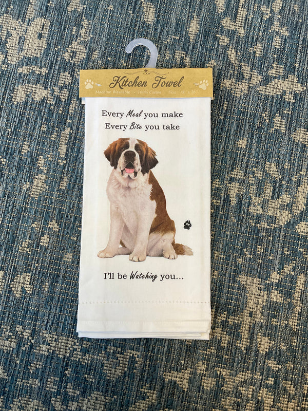 “Every Meal. Every Bite. I’ll Be Watching” Saint Bernard Kitchen Towel - Jilly's Socks 'n Such
