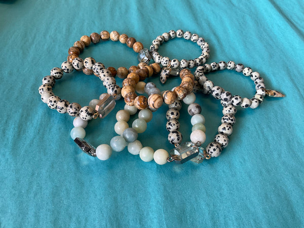 Large Beaded Bracelets with Stone Charm - Jilly's Socks 'n Such