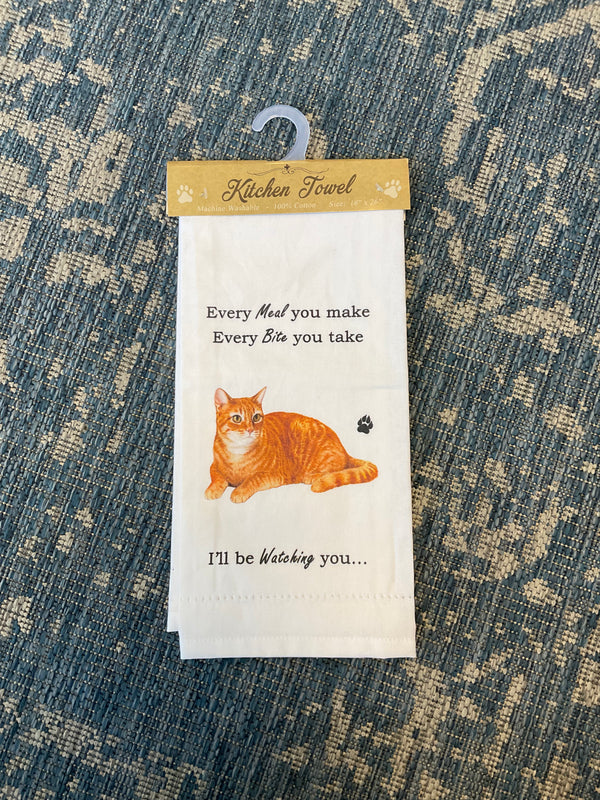 “Every Meal. Every Bite. I’ll Be Watching” Orange Tabby Kitchen Towel - Jilly's Socks 'n Such