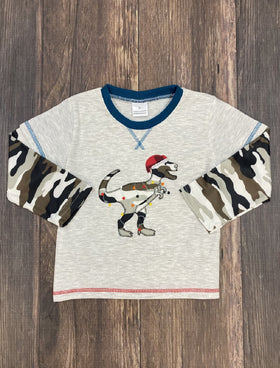 Kid’s Christmas Camo T-Rex Long Sleeve Shirt