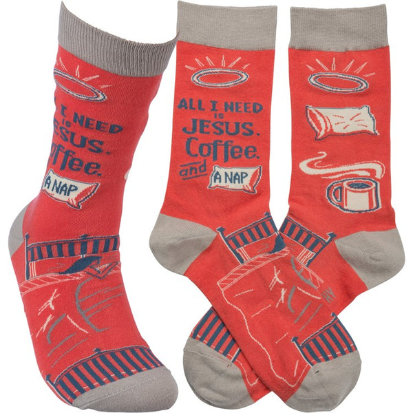 “Jesus, Coffee and A Nap” Socks - One Size - Jilly's Socks 'n Such