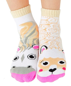 Pals Mismatched Kid’s Grip Socks- Horse & Alpaca