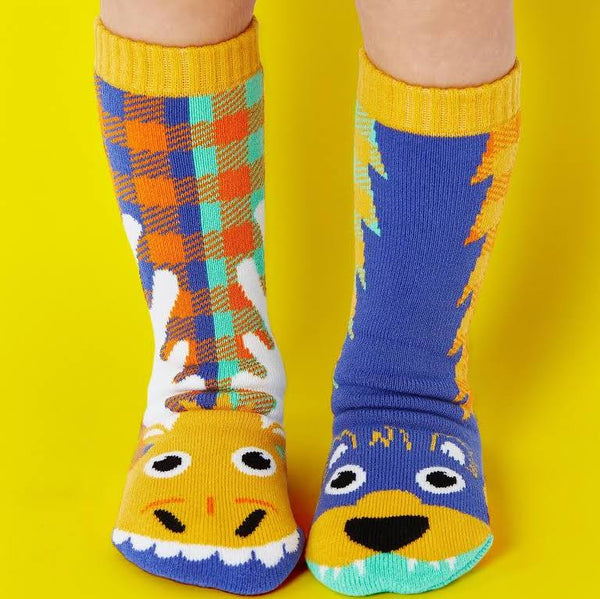 Pals Mismatched Kid’s Grip Socks - Moose & Bear - Jilly's Socks 'n Such