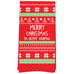 “Merry Christmas Ya Filthy Animal” Tea Towel