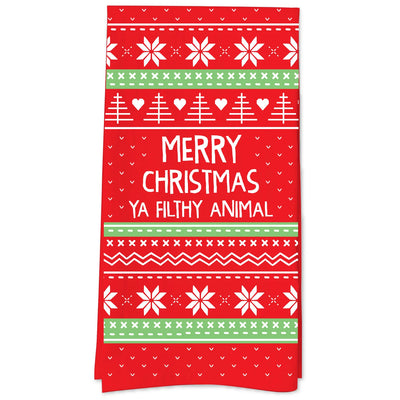 “Merry Christmas Ya Filthy Animal” Tea Towel