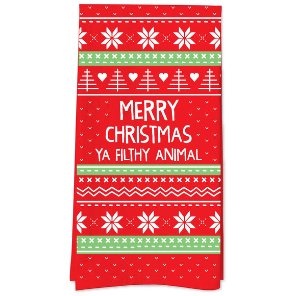 “Merry Christmas Ya Filthy Animal” Tea Towel