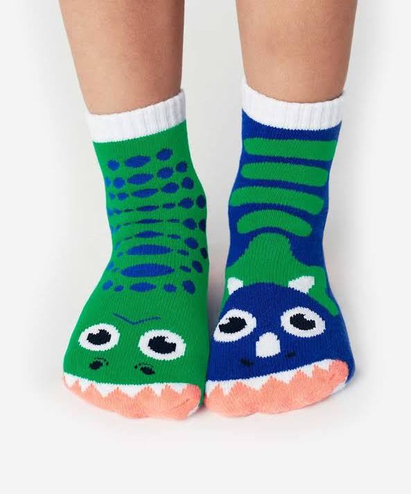 Pals Mismatched Kid’s Grip Socks - T-Rex & Triceratops - Jilly's Socks 'n Such