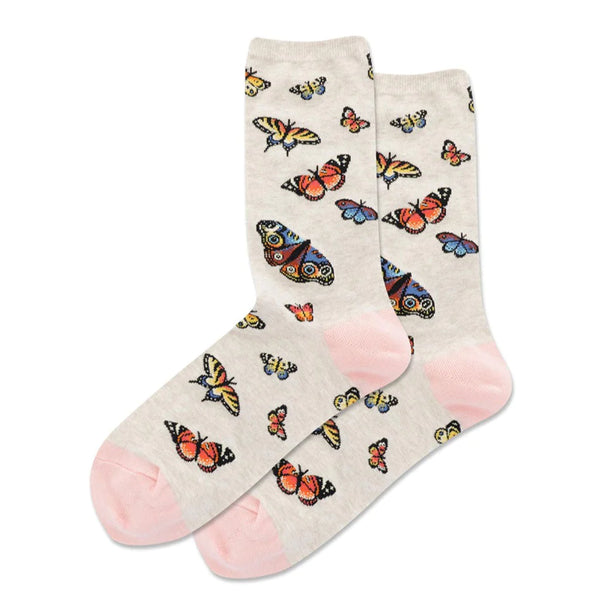 Women's Butterflies Socks - Tan/Pink - Jilly's Socks 'n Such