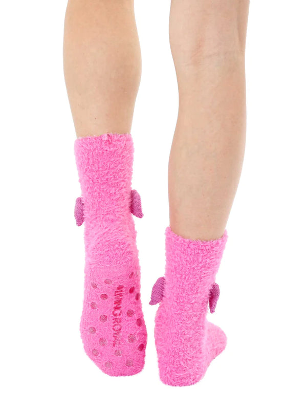 Fuzzy Flamingo Crew Socks w/ Grippers - Jilly's Socks 'n Such