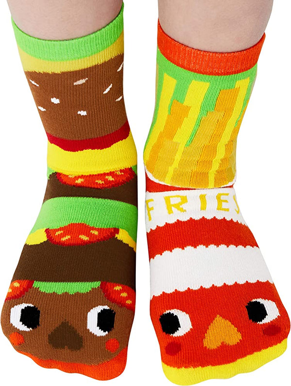 Pals Mismatched Kid’s Grip Socks - Burger & Fries - Jilly's Socks 'n Such