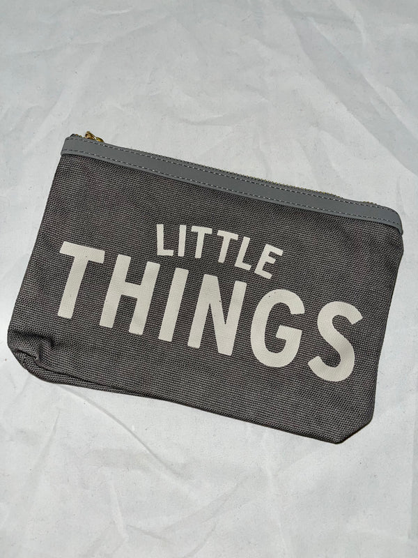 “Little Things” Grey Canvas Pouch - Jilly's Socks 'n Such