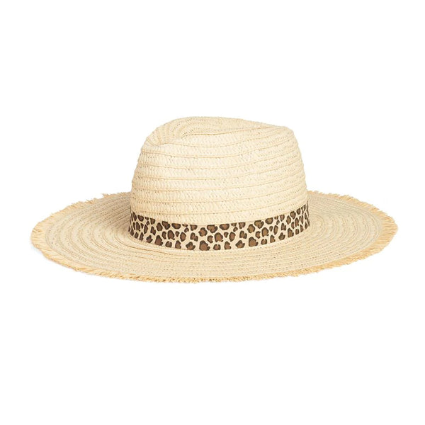 Fringe Ranch Hat w/ Leopard Band - Jilly's Socks 'n Such