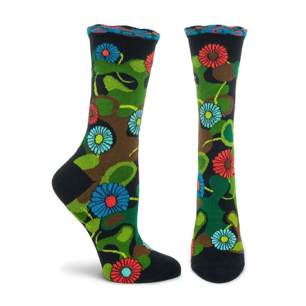 Women’s “Flower Camo” Socks - Black - Jilly's Socks 'n Such