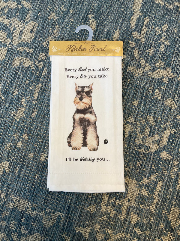 “Every Meal. Every Bite. I’ll Be Watching” Cropped Schnauzer Kitchen Towel - Jilly's Socks 'n Such
