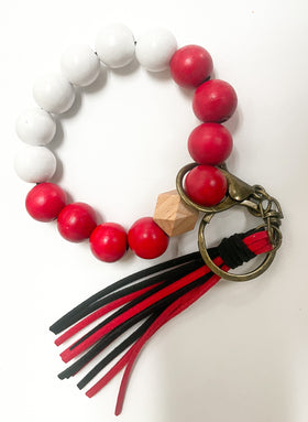 Wooden School Spirit Bead Bracelet Keychain