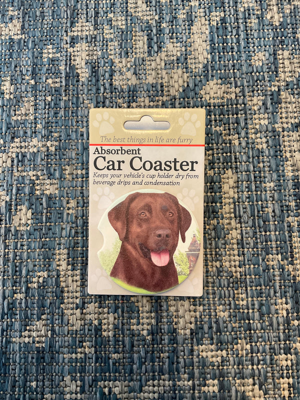 Dog Car Coasters - Chocolate Labrador - Jilly's Socks 'n Such