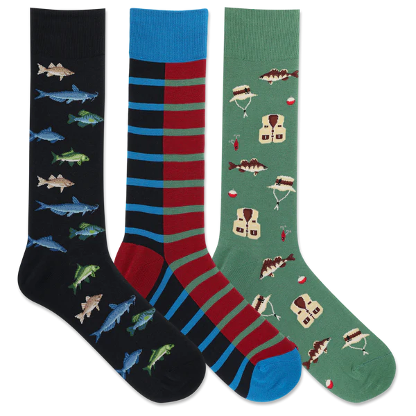 Men’s Fishing Crew Socks - 3 Pack - Jilly's Socks 'n Such