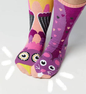 Pals Mismatched Kid’s Grip Socks - Owl & Mouse