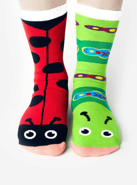 Pals Mismatched Kid’s Grip Socks - Ladybug & Caterpillar