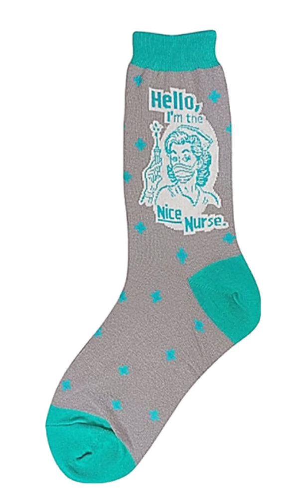Women’s “Hello I’m the Nice Nurse” Socks - Jilly's Socks 'n Such