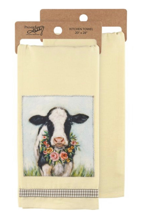 Cow & Wreath Kitchen Towel - Jilly's Socks 'n Such
