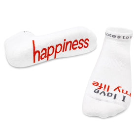 Notes to Self Socks “I love my life Happiness” White w/ Orange - Large