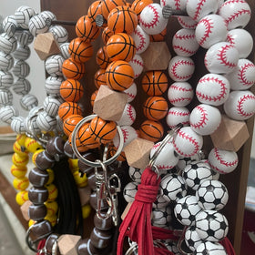 Wooden Sports Ball Bead Bracelet Keychain