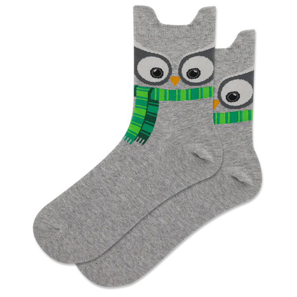 Women’s Grey Owl Face Ankle Socks - Jilly's Socks 'n Such
