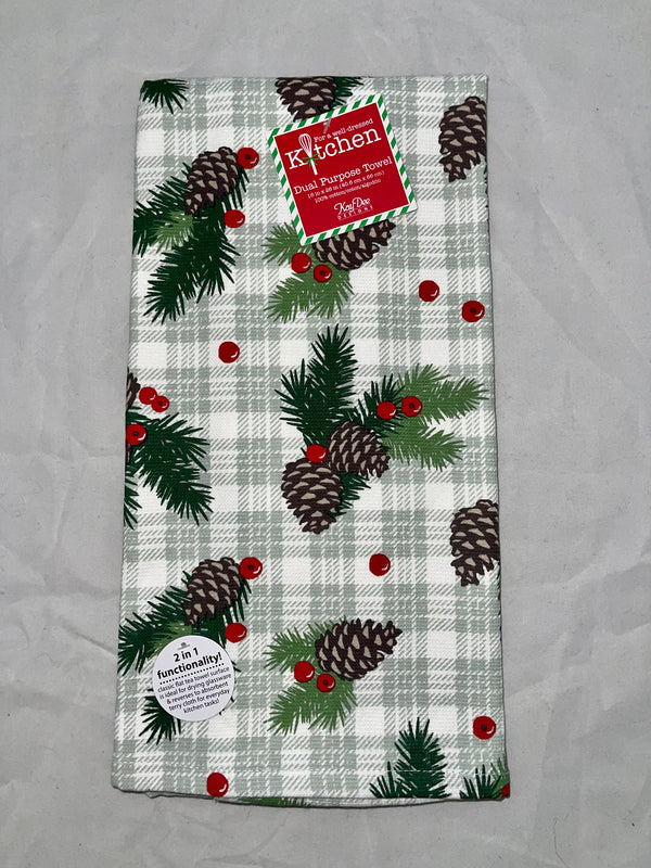 Plaid Pinecones Holiday Towel - Jilly's Socks 'n Such