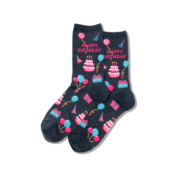Women’s “Happy Birthday” Socks - Denim Blue - Jilly's Socks 'n Such