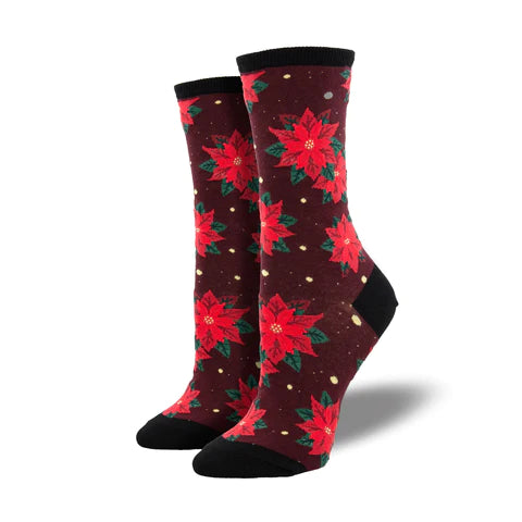 Women’s Crimson Poinsettia Socks - Jilly's Socks 'n Such