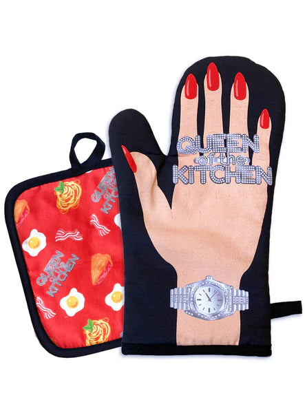 “Queen Of The Kitchen” Oven Mitt & Pot Holder Set - Jilly's Socks 'n Such