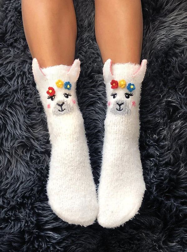 Fuzzy Llama Crew Grip Socks - Jilly's Socks 'n Such