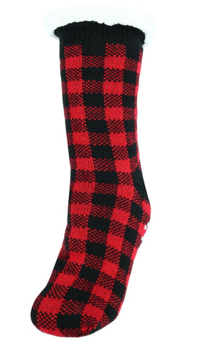 Black/Red Buffalo Check slipper socks
