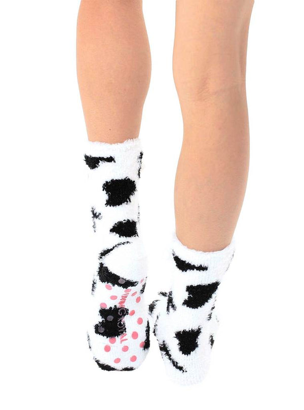 Fuzzy Cow Crew Grip Socks - Jilly's Socks 'n Such