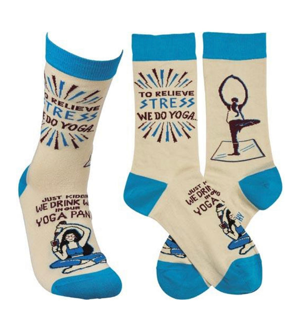 “To Relieve Stress, We do Yoga” Yoga Socks - One Size - Jilly's Socks 'n Such