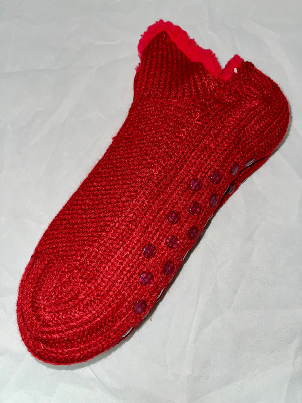 Women’s Ankle Sherpa Socks w/ Grippers - Red - Jilly's Socks 'n Such
