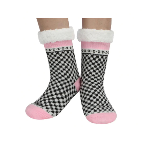 Snoozies! Women’s Happy Family Sherpa Lined Socks- White/Pink - Jilly's Socks 'n Such