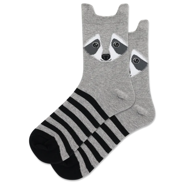 Women’s Grey Raccoon Face Ankle Socks - Jilly's Socks 'n Such