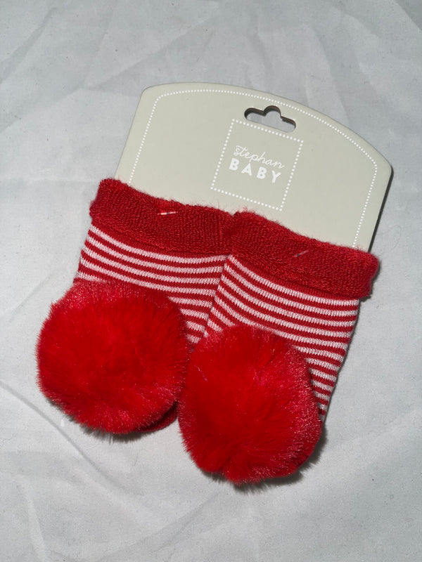 Red White Striped Grippy Socks w Poms Jilly s Socks n Such