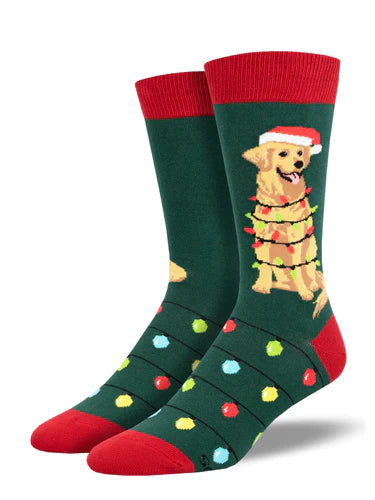 Men’s Santa Dog & Lights Socks - Jilly's Socks 'n Such