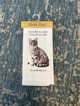 “Every Meal. Every Bite. I’ll Be Watching” Silver Tabby Kitchen Towel