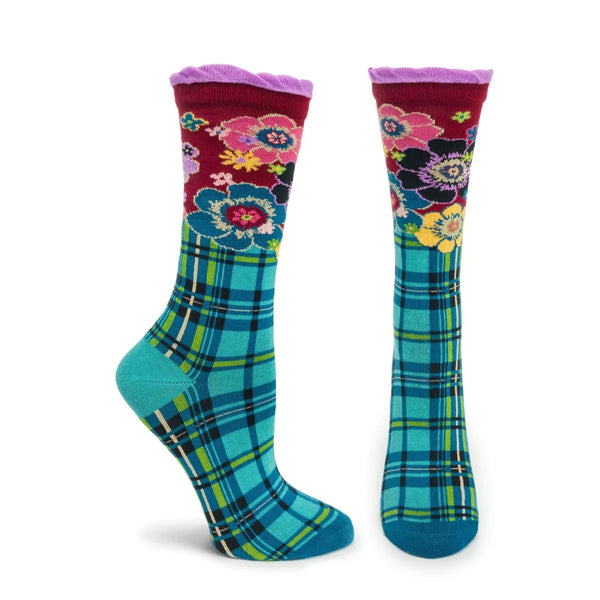 Women’s “Ecossais Plaid” Socks - Turquoise - Jilly's Socks 'n Such