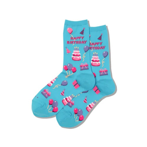Women’s “Happy Birthday” Socks - Light Blue - Jilly's Socks 'n Such
