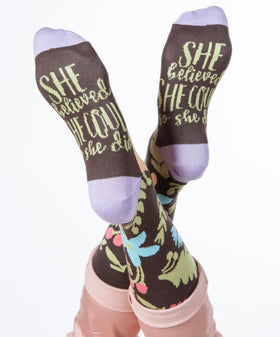 Women’s World’s Softest Socks - Brown “She believed she could so she did”