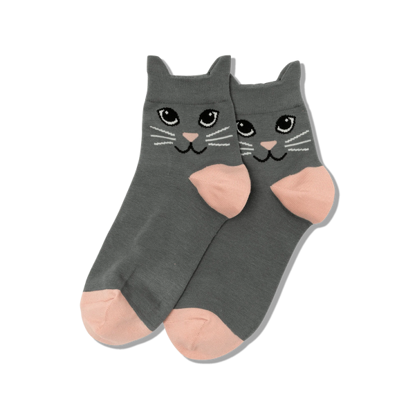 Women’s Grey Cat Cutout Ankle Socks - Jilly's Socks 'n Such